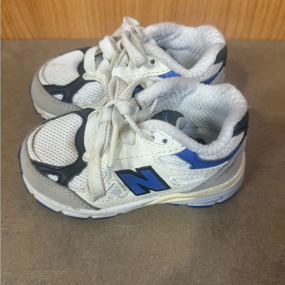 New Balance Kids White Gray and Blue Sneakers
